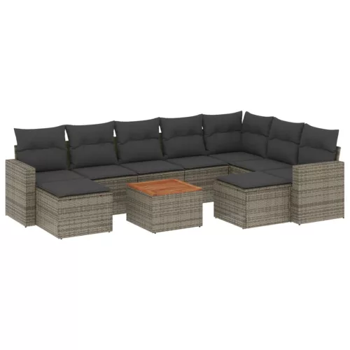  10 részes szürke polyrattan kerti ülőgarnitúra párnákkal