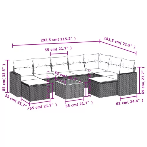  10 részes szürke polyrattan kerti ülőgarnitúra párnákkal