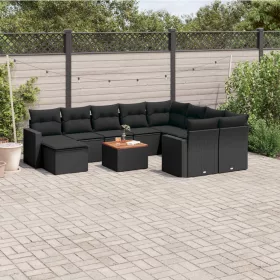    11 részes fekete polyrattan kerti ülőgarnitúra párnákkal