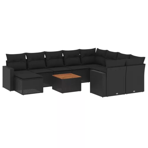  11 részes fekete polyrattan kerti ülőgarnitúra párnákkal