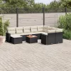  11 részes fekete polyrattan kerti ülőgarnitúra párnákkal