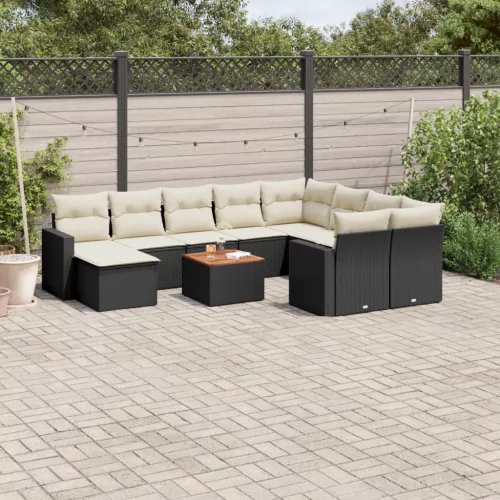  11 részes fekete polyrattan kerti ülőgarnitúra párnákkal