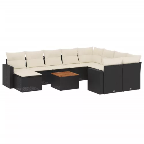  11 részes fekete polyrattan kerti ülőgarnitúra párnákkal