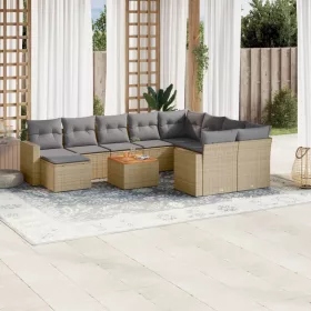    11 részes bézs polyrattan kerti ülőgarnitúra párnákkal