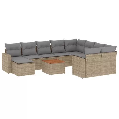  11 részes bézs polyrattan kerti ülőgarnitúra párnákkal