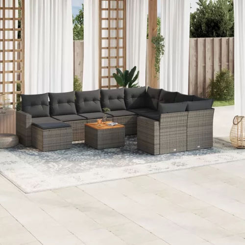  11 részes szürke polyrattan kerti ülőgarnitúra párnákkal