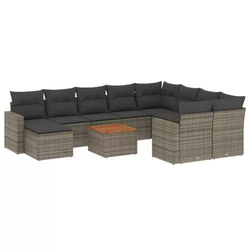  11 részes szürke polyrattan kerti ülőgarnitúra párnákkal