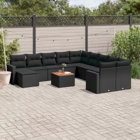    12 részes fekete polyrattan kerti ülőgarnitúra párnákkal