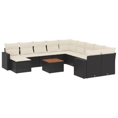  12 részes fekete polyrattan kerti ülőgarnitúra párnákkal