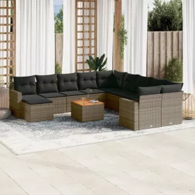    12 részes szürke polyrattan kerti ülőgarnitúra párnákkal