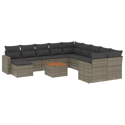  12 részes szürke polyrattan kerti ülőgarnitúra párnákkal