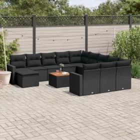    13 részes fekete polyrattan kerti ülőgarnitúra párnákkal
