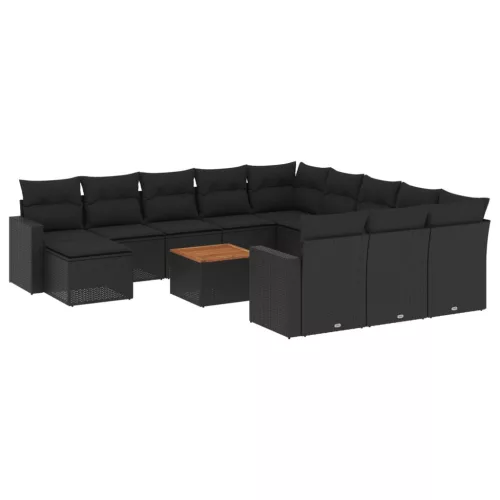  13 részes fekete polyrattan kerti ülőgarnitúra párnákkal