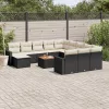  13 részes fekete polyrattan kerti ülőgarnitúra párnákkal