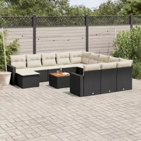    13 részes fekete polyrattan kerti ülőgarnitúra párnákkal