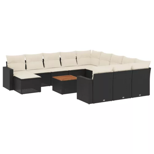  13 részes fekete polyrattan kerti ülőgarnitúra párnákkal