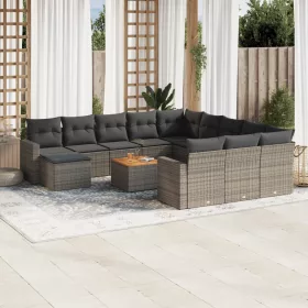    13 részes szürke polyrattan kerti ülőgarnitúra párnákkal