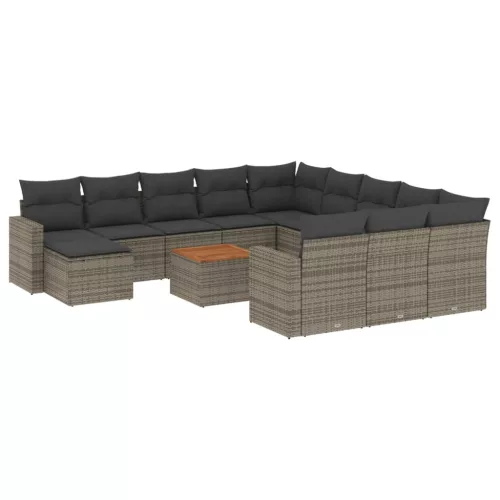  13 részes szürke polyrattan kerti ülőgarnitúra párnákkal