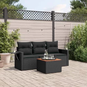    4 részes fekete polyrattan kerti ülőgarnitúra párnákkal