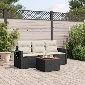    4 részes fekete polyrattan kerti ülőgarnitúra párnákkal