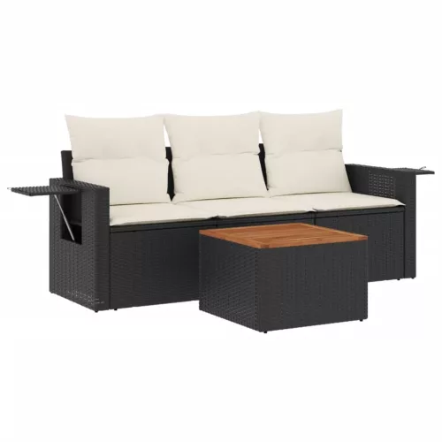  4 részes fekete polyrattan kerti ülőgarnitúra párnákkal