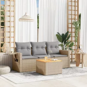    4 részes bézs polyrattan kerti ülőgarnitúra párnákkal