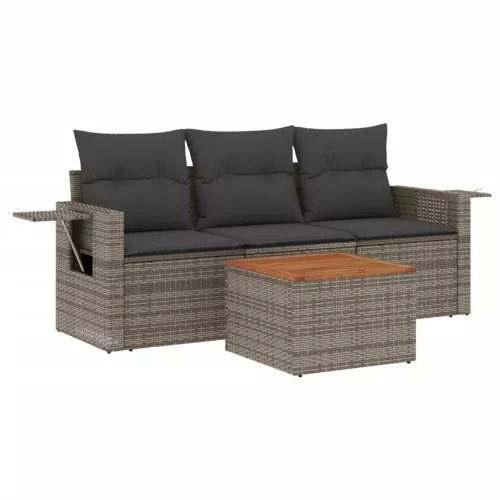  4 részes szürke polyrattan kerti ülőgarnitúra párnákkal