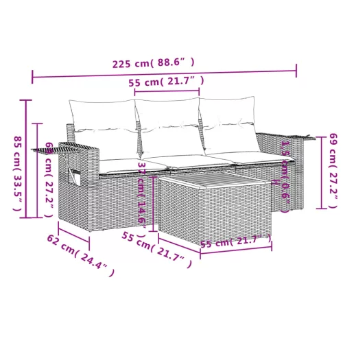  4 részes szürke polyrattan kerti ülőgarnitúra párnákkal