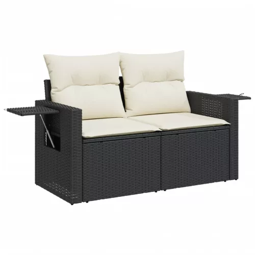  5 részes fekete polyrattan kerti kanapészett párnákkal