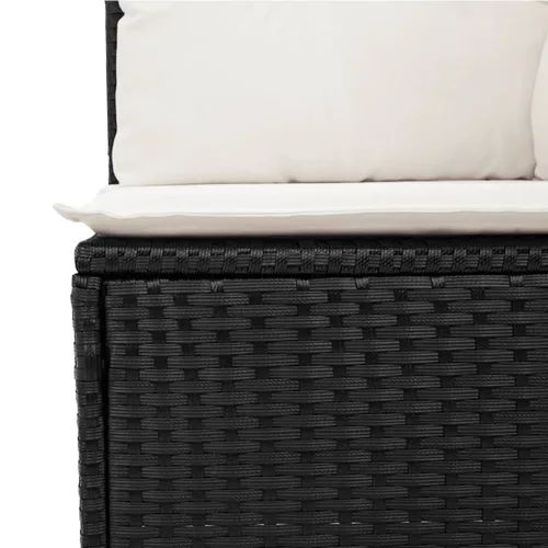  5 részes fekete polyrattan kerti kanapészett párnákkal