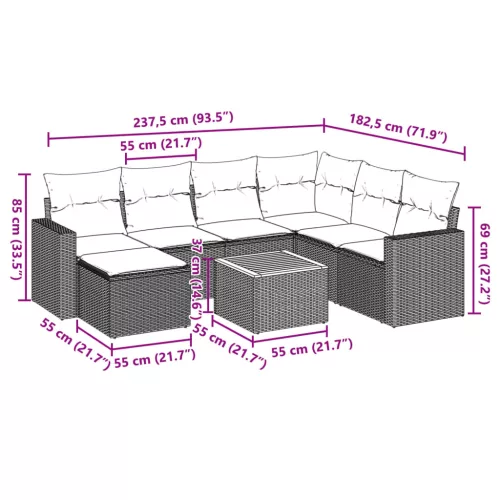  5 részes fekete polyrattan kerti kanapészett párnákkal