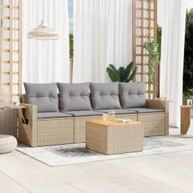    5 részes bézs polyrattan kerti ülőgarnitúra párnákkal
