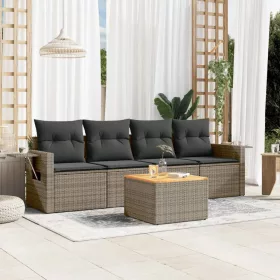    5 részes szürke polyrattan kerti ülőgarnitúra párnákkal