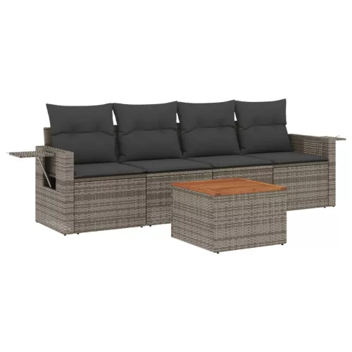  5 részes szürke polyrattan kerti ülőgarnitúra párnákkal