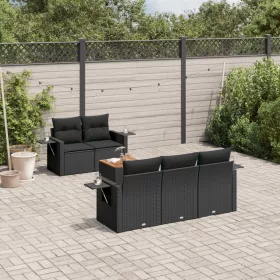    6 részes fekete polyrattan kerti ülőgarnitúra párnákkal