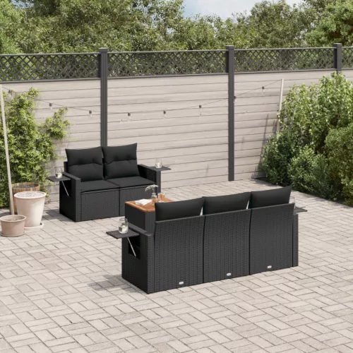 6 részes fekete polyrattan kerti ülőgarnitúra párnákkal