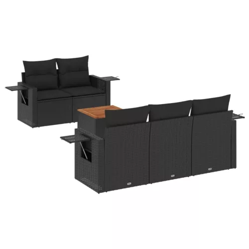  6 részes fekete polyrattan kerti ülőgarnitúra párnákkal