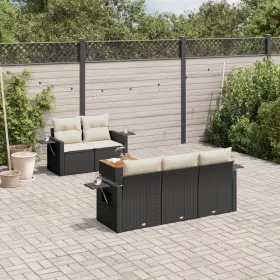    6 részes fekete polyrattan kerti ülőgarnitúra párnákkal