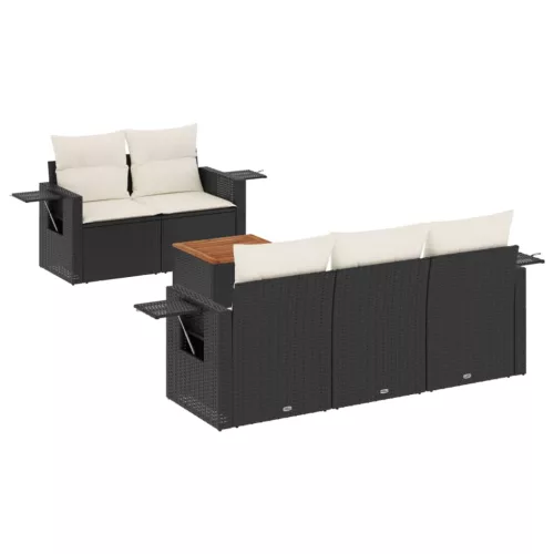  6 részes fekete polyrattan kerti ülőgarnitúra párnákkal