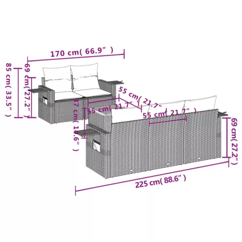  6 részes szürke polyrattan kerti ülőgarnitúra párnákkal