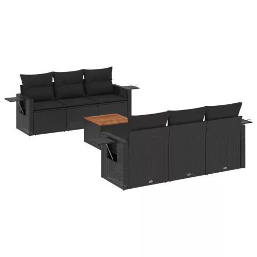 7 részes fekete polyrattan kerti ülőgarnitúra párnával