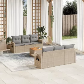    7 részes bézs polyrattan kerti ülőgarnitúra párnákkal