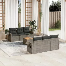    7 részes szürke polyrattan kerti ülőgarnitúra párnákkal