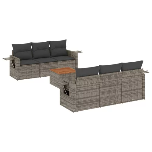  7 részes szürke polyrattan kerti ülőgarnitúra párnákkal