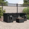  7 részes fekete polyrattan kerti ülőgarnitúra párnával