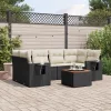  7 részes fekete polyrattan kerti ülőgarnitúra párnával