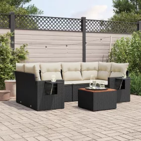    7 részes fekete polyrattan kerti ülőgarnitúra párnával