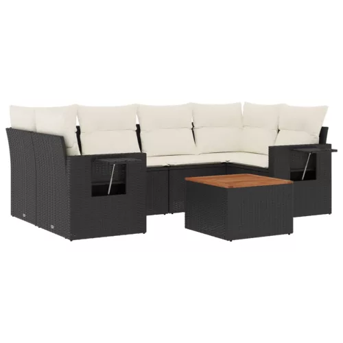  7 részes fekete polyrattan kerti ülőgarnitúra párnával