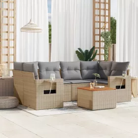    7 részes bézs polyrattan kerti ülőgarnitúra párnákkal