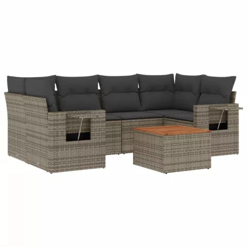  7 részes szürke polyrattan kerti ülőgarnitúra párnákkal